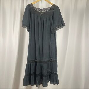 Vintage Sears Large 70's Muslin Lace Cottagecore Tiered Ruffle Maxi Dress Boho